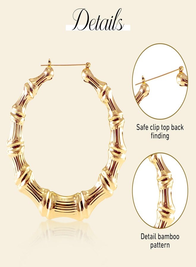 Bmpzery 6 Pairs Gold Hoop Bamboo Earrings Set,Different Sizes and Shapes Earrings for Women 90s,Fashion Hollow Casting Earring Accessories,Women 90s Earring Accessories for Mothers Day Gifts - Image 3